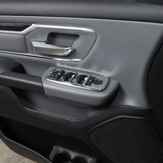 4X Interiör Fönsterhissknapp Ram Dekor Cover Trim för Dodge Ram 2018+ Krom