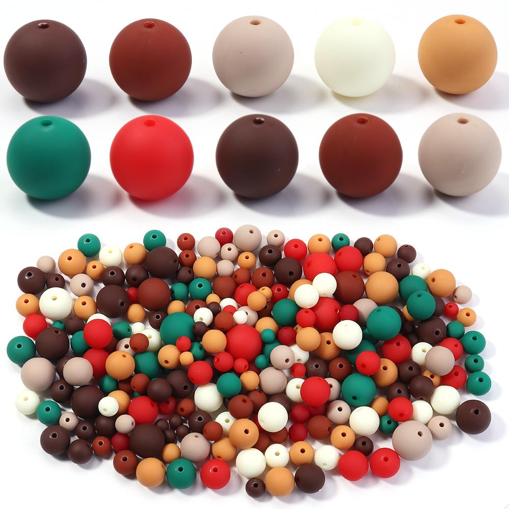 20-100pcs Acrylic Rubber Beads 6/8/10/12/14/16mm Christmas Color Round Loose Beads For Jewelry Making DIY Bracelets Necklace