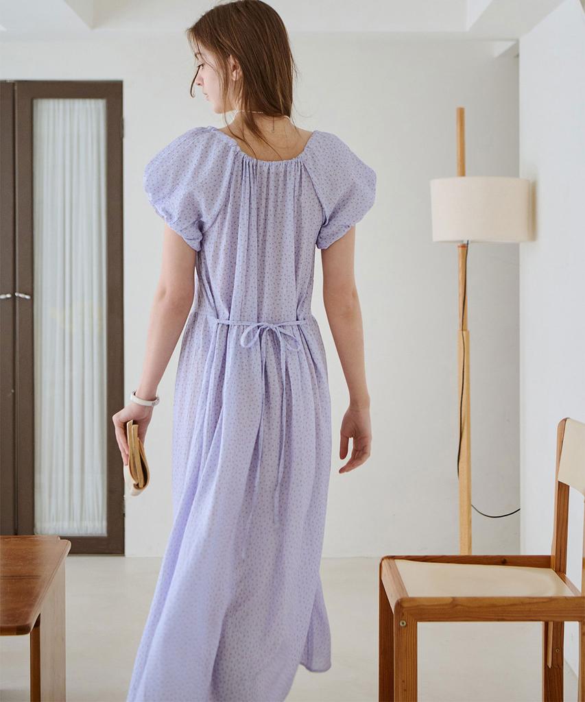 Slow Lolly Blossom Shirring Long Dress - Blue