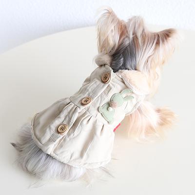 Autumn and Winter New Air Flower Wooden Button Cotton Skirt for Dogs and Cats Pet Clothing for Small Dogs Puppy Dog Sweater