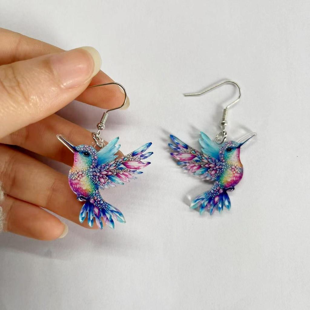 2024 Retro Spring Acrylic Bird Earrings - Colorful European & American Design