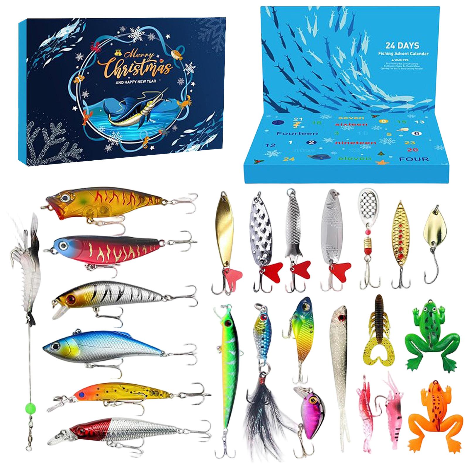 

Рыболовный адвент-календарь, рыболовный набор - 24 дня рождественский календарь обратного отсчета для любителей рыбалки для рождественских подарков One Size