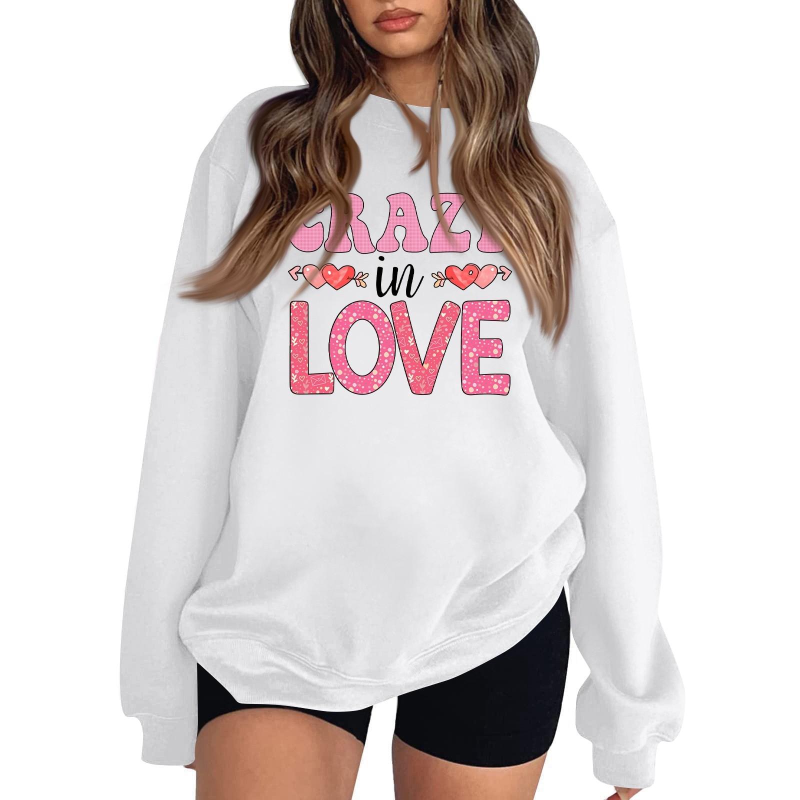 

Женская повседневная мода ко Дню святого Валентина с принтом, длинным рукавом, круглым вырезом, толстовки, пуловеры, топы XL белый