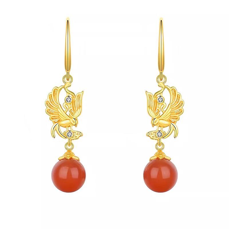 

South Red Agate Magpie S925 Silver Lucky Earrings Women Small New Chinese Elegant Exquisite Ear Studs Earrings Year of Fate Magpie South Red Agate Earrings