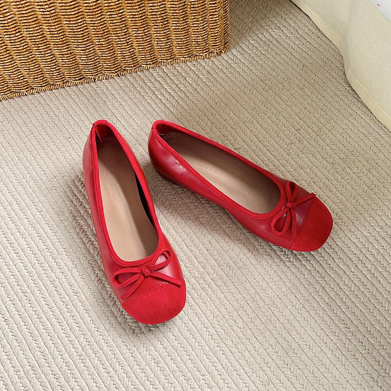 Flat Bottom Temperature Increase French Red Doudou Single Shoes 2025 Summer New Soft Sole Flat Heel Temperament Ballet Shoes