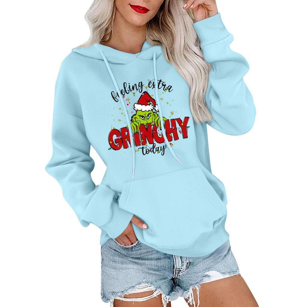 Women's Casual Comfortable Neck Hooded Long Sleeve Christmas Print Warm Sweatshirt