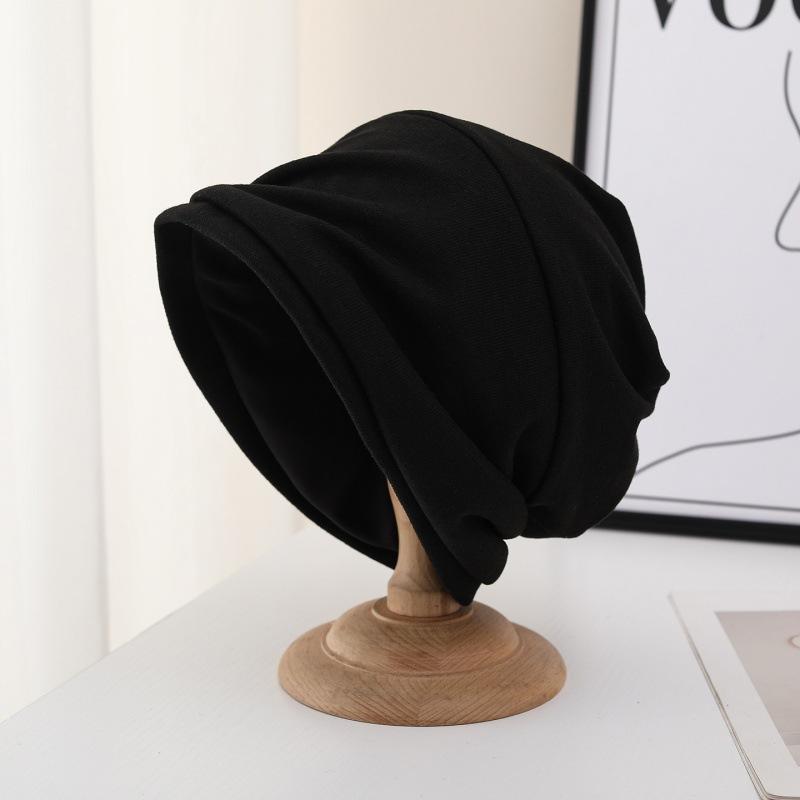 Lazy wind big head circumference stacking hat women's casual versatile headgear autumn and winter warm ear protection knitted pullover hat