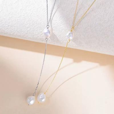 S911 Sterling Silver Y-shaped Natural Freshwater Pearl Necklace Women's European and American Ins Light Luxury High-end Niche Collarbone Chain