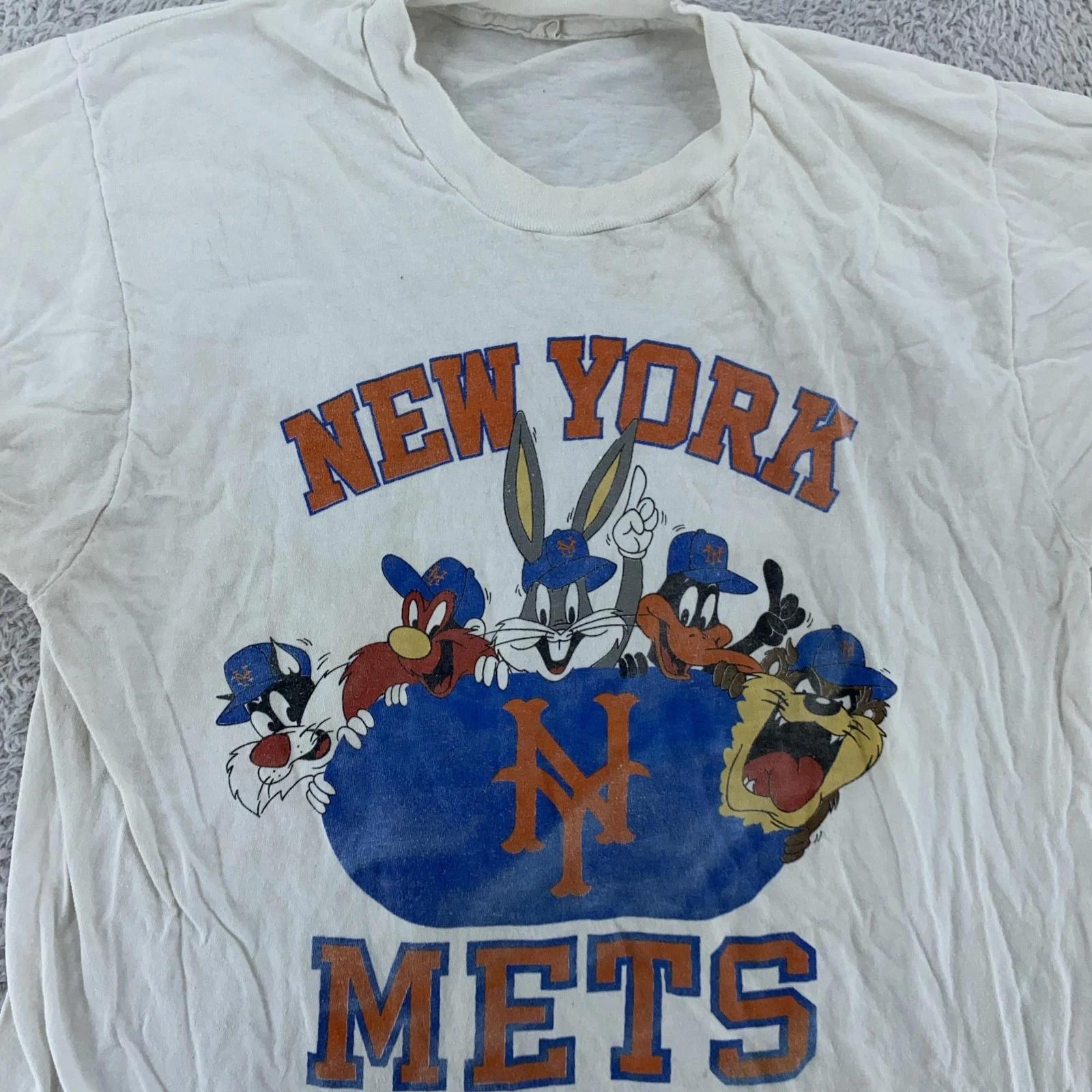 TRASHED Vtg New York Mets Looney Tunes T-Shirt M Taz MLB Baseball Cartoon 90s S