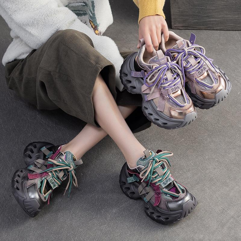 Bequeme Erhöhende Lässige Dad-Schuhe Bunte Klobige Sohle Retro-Stil Damen-Sneaker