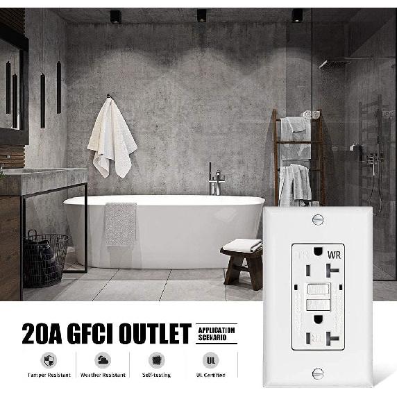 GFCI Outlet Receptacle-20 amp WR Tamper Resistant Electrical White Self Testing Duplex Ground Fault Circuit Interrupter Outlet UL Certified for