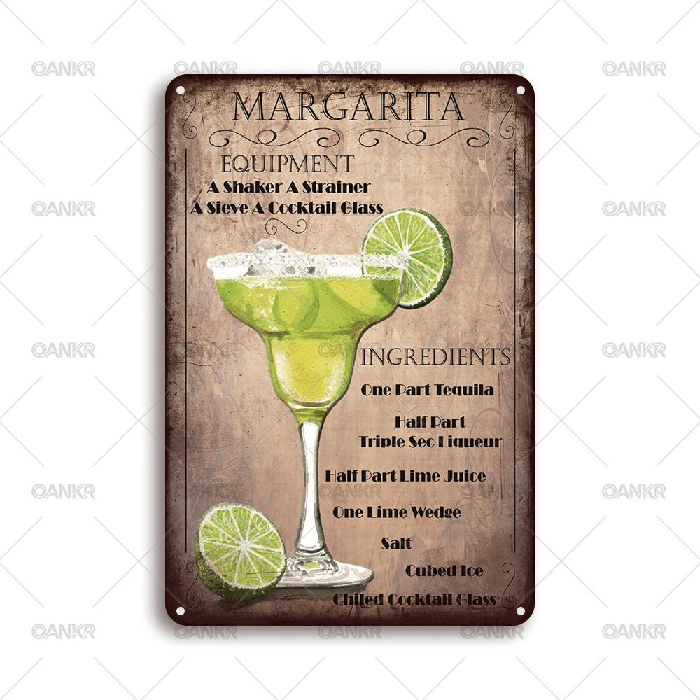 Vintage Art Cocktail Poster Metal Tin Sign Ideal Gift x Inch Margarita Recipe Metal Signs for Home Pub Bar Decor Plaque 20x30cm(7.8x11.8inch)