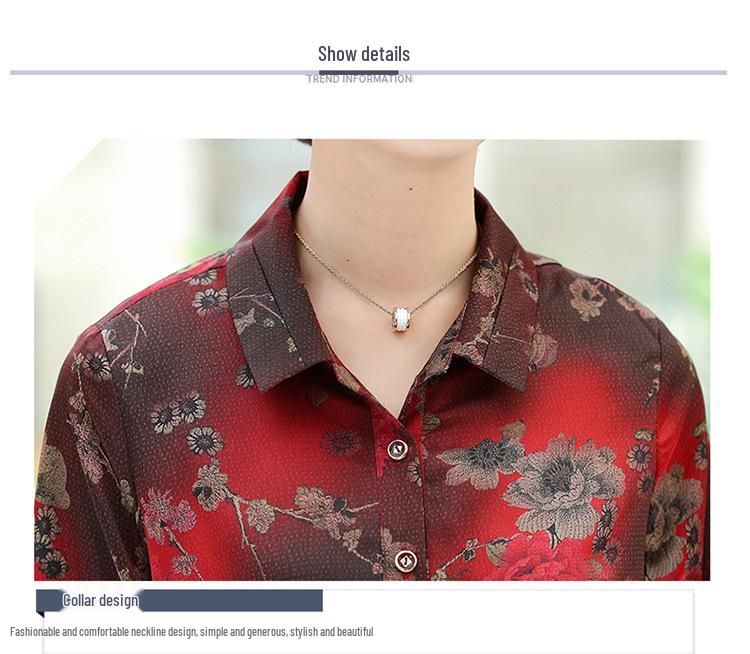 Women's Summer Fashion Silk Blouse for Middle-aged Mothers - Three-quarter Sleeve Top