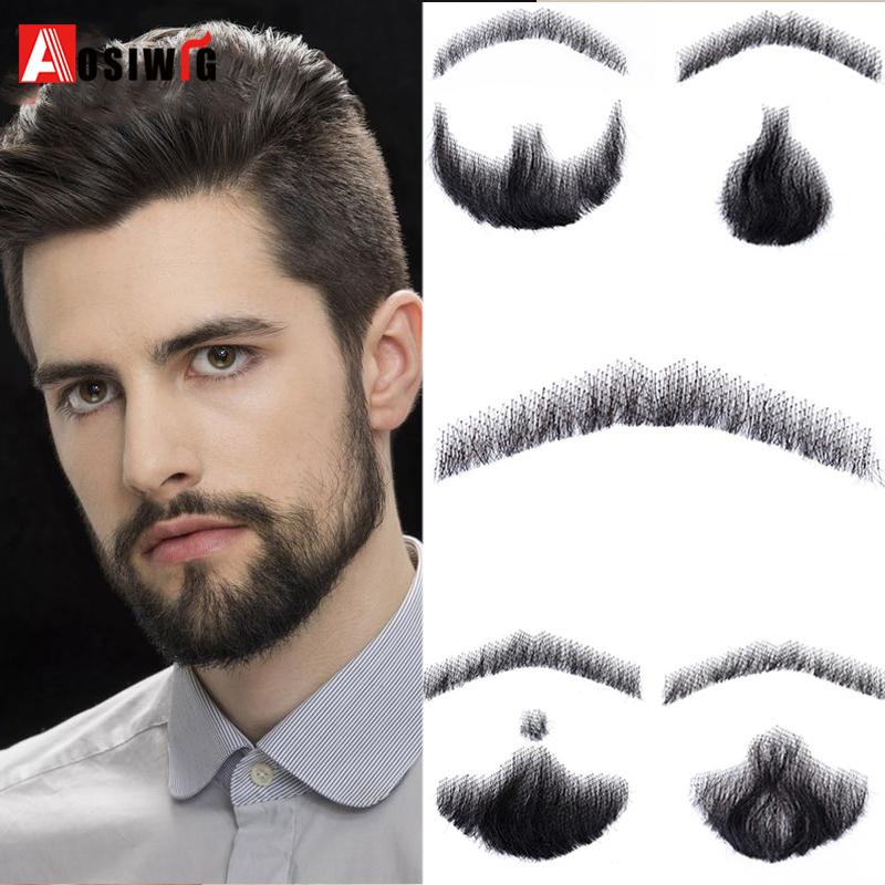 thumbnail image 2 of Fake Mustache, Natural Looking Human Hair Fake Beard, Handmade With Invisible Lace Fake Facial Hair For Entertainment/Drama/Halloween/Funny Cosplay (Brown Fake Mustache 2 of 14