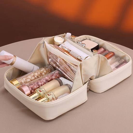 Travel Makeup Bag Portable Open Flat Toiletry Bag Waterproof Large Capacity Cosmetic Organizer for Women Business Trip Vacation Use