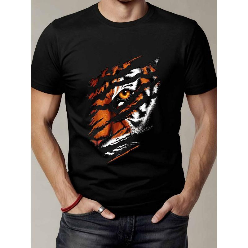 

European sizes Men s Vintage Tiger Claw & Eye Graphic T-Shirt - Loose Fit Wildlife Animal Print Tee with Tiger Silhouette 4XL чорний