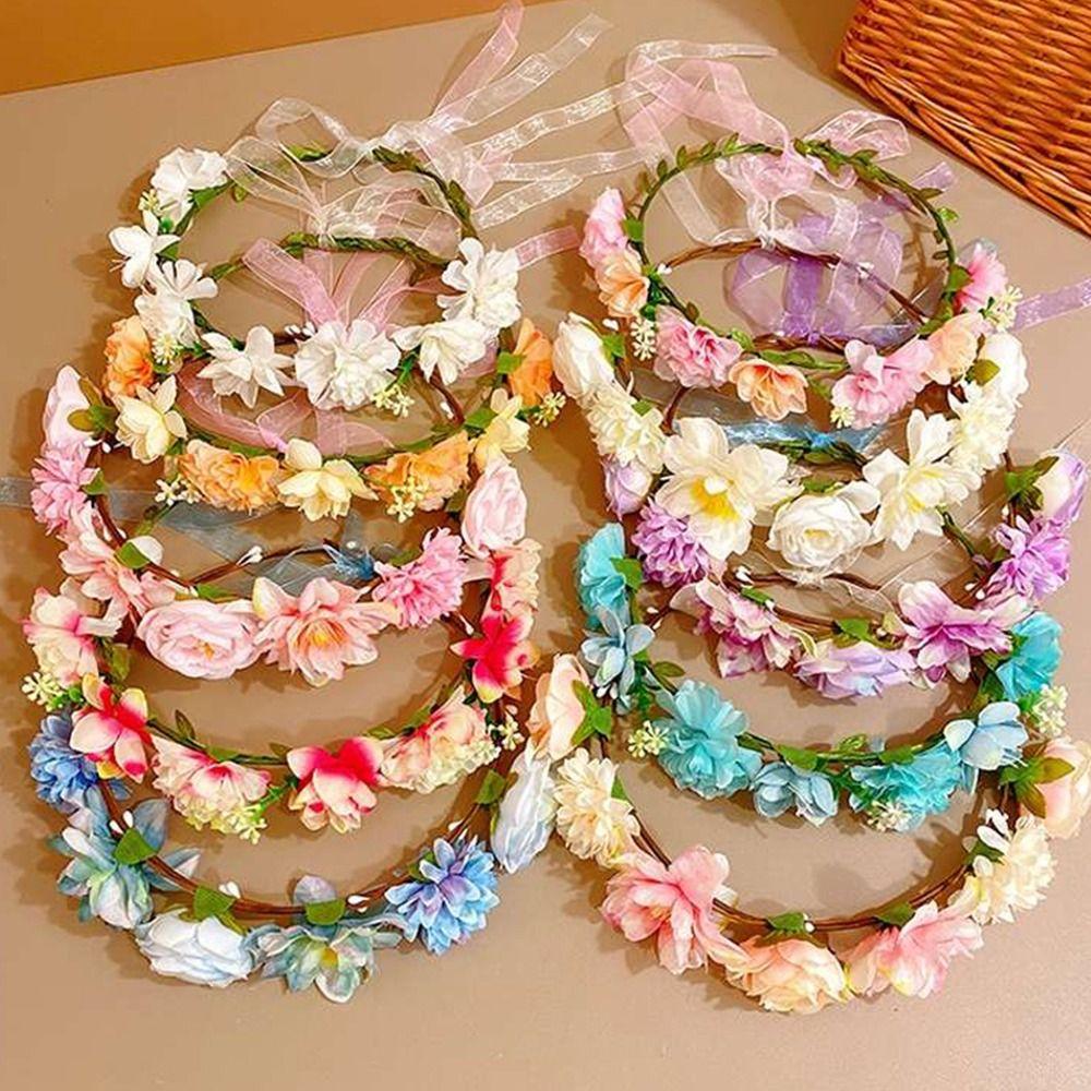 

Цветочный аксессуар для волос, тканевый разноцветный венок для девочек, повязка на голову в корейском стиле, детский обруч с короной для волос