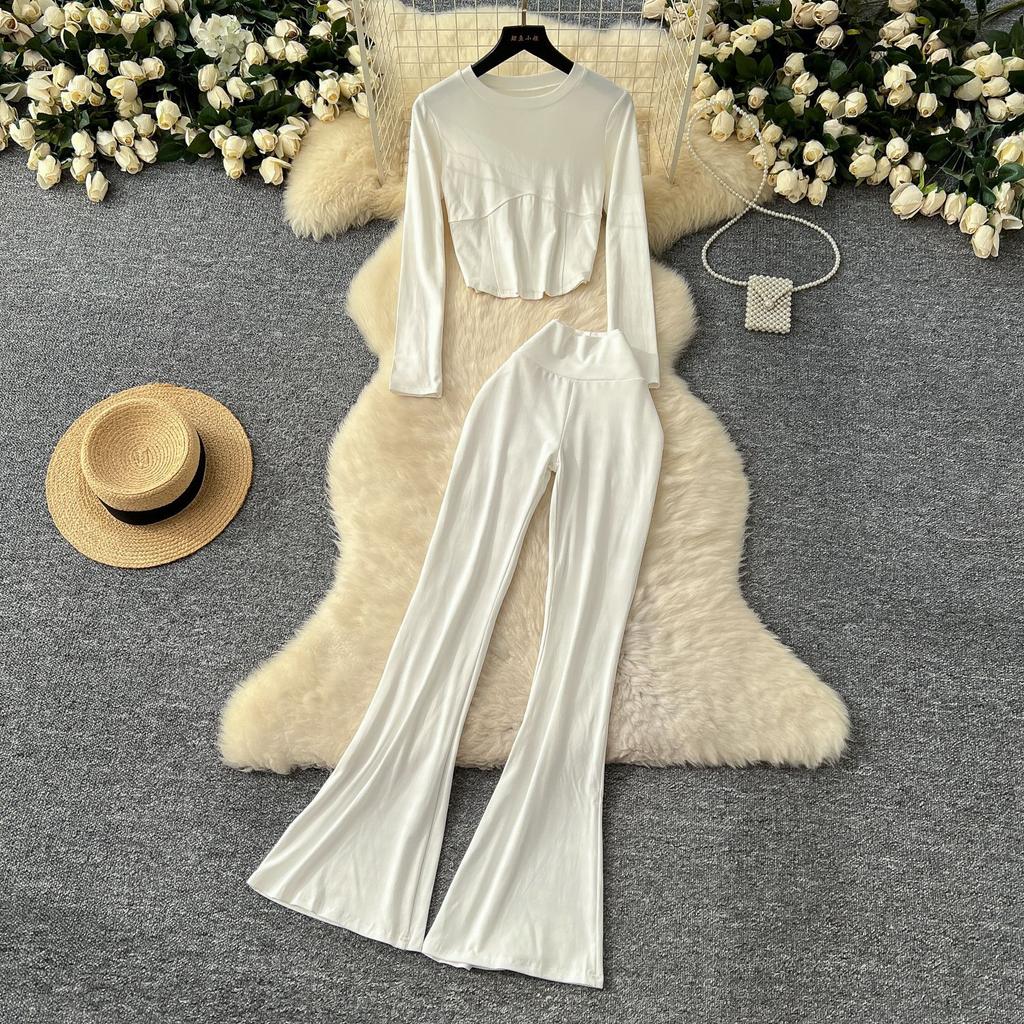 Spice Girls Suit Women's Casual Sportswear Slim Round Neck Long Sleeve T-Shirt High Waist Slim Micro Pants Suit