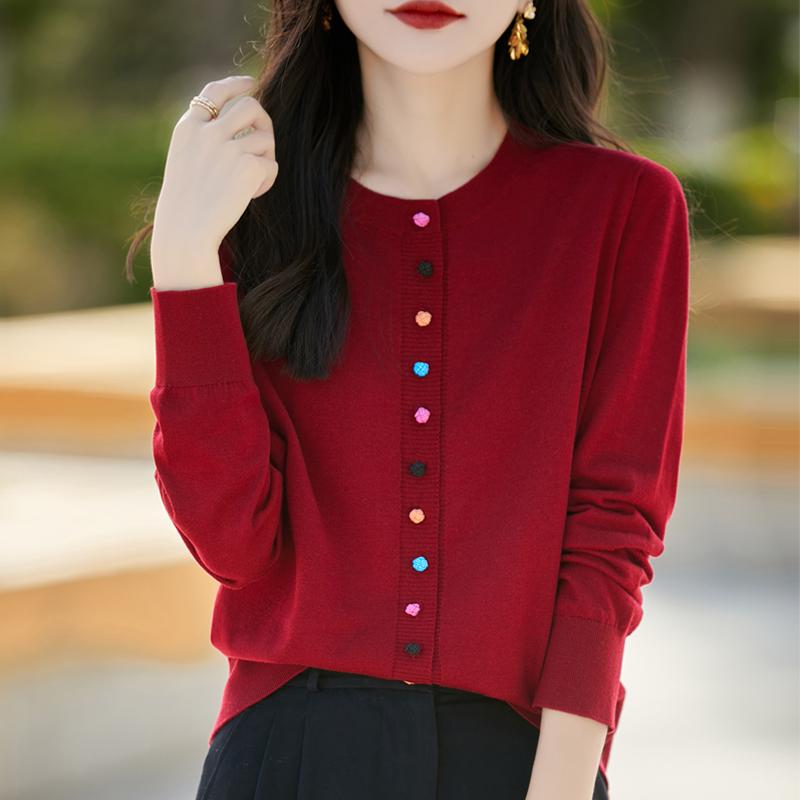 Women's cashmere cardigan Qinghe cashmere 50% wool 50% silk Women's autumn and winter cashmere cardigan soft and warm