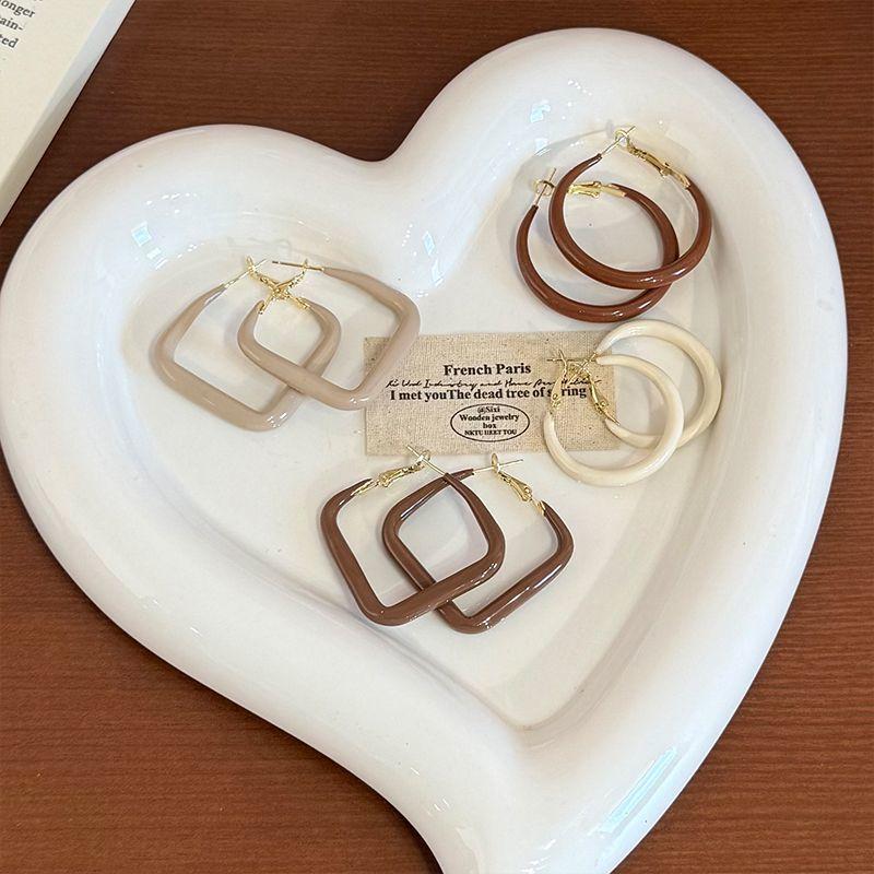 Vintage Yadan style autumn and winter Maillard drop glaze square earrings women's fashion earrings circle earrings show face small stud earrings