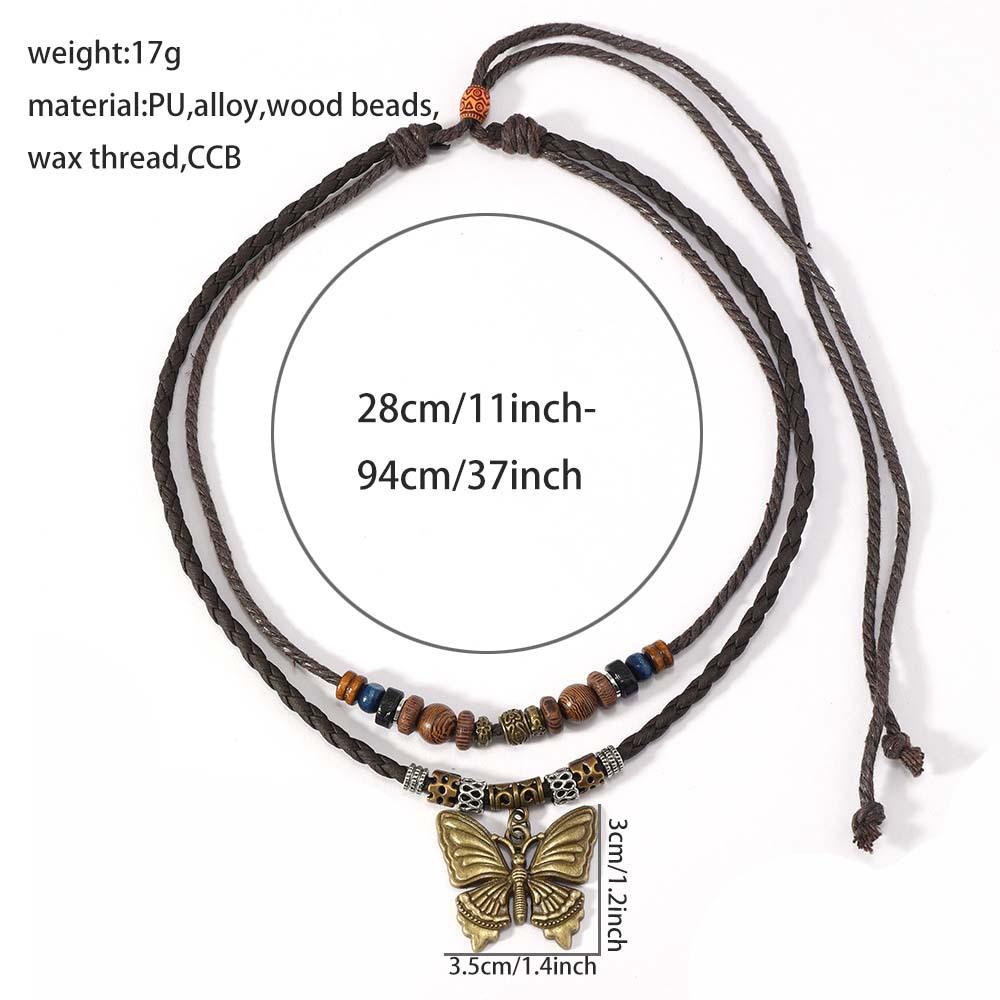 Retro Leather Butterfly Necklace for Men & Women: Handwoven, Multi-layer Design for Everyday Wear