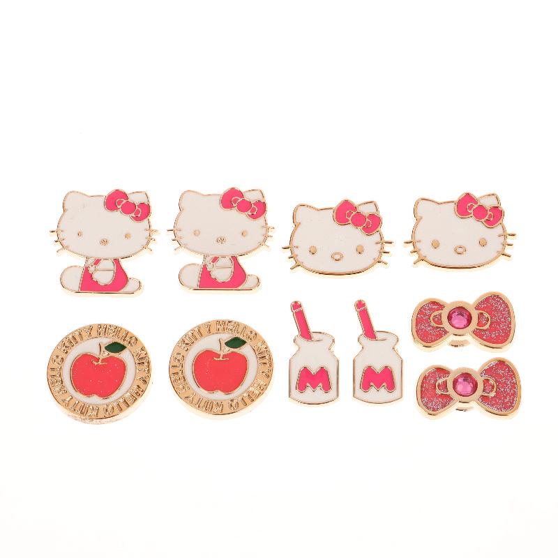 10Pcs/Set Kawaii Hello Kitty Shoe Charm Cute Cartoon Kt Cat Shoes Decoration Diy Detachable Shoes Buckle Shoe Accessories Gifts