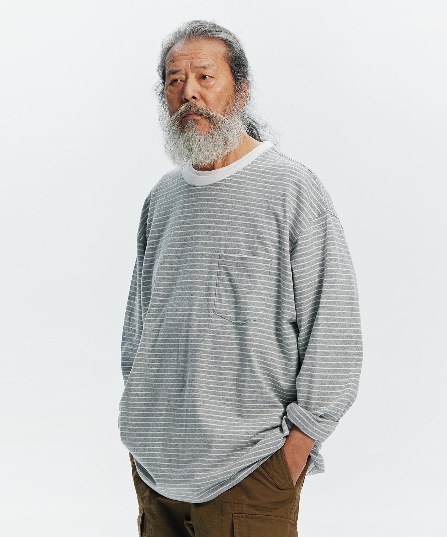Prism Works Stripe Oversized Relax Tee 003 _ Gray Gray/S