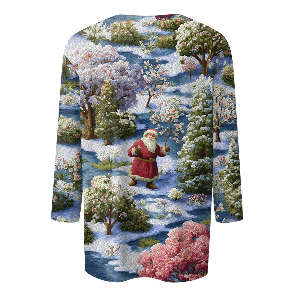 3/4 Sleeve Shirts For Women Print Christmas Tees Blouses Casual Plus Size Basic Tops Pullover