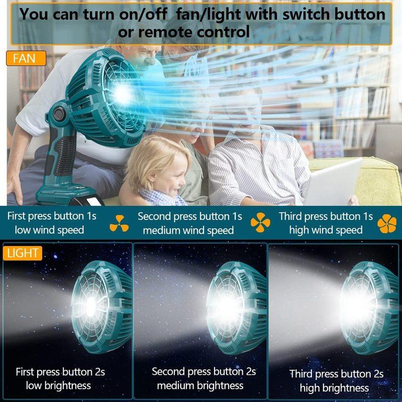 Portable Horizontal Fan with Light for Makita Multifunction Remote Fan 14.4V/18V Lithium Battery Workshop light Fan