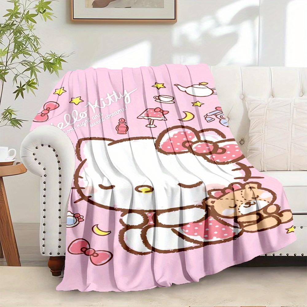 

For Hello Kitty, Cute, DreamsAnime-Themed Flannel Blanket, Glam Style, Digital Print, All-Season Comfort, Tear-Resistant, Knitted Craftsmans 130x150cm