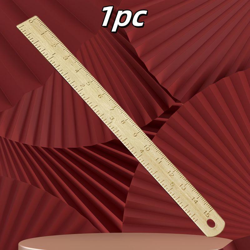

2pcs/1pc 6In Brass Ruler, 1mm Thick Dual-Scale English &Metric with Engraved Markings, Handle & Hole for Hanging, Christmas Gift