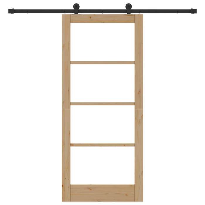 Porte Coulissante avec Kit Quincaillerie 'ORKDAL'en Bois Massif et Verre 3332031