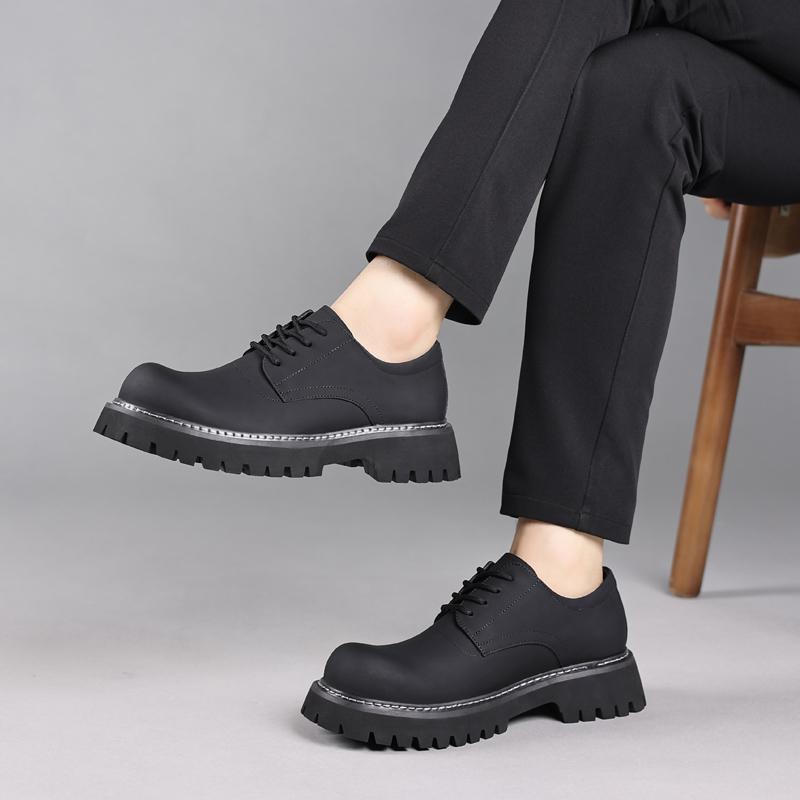 Fashion Men Shoes Black Fashion Business Leather Shoe Platform Oxfords Anti-slip Thick Tottom Male Derby Shoe New Male Outdoor Footwear
