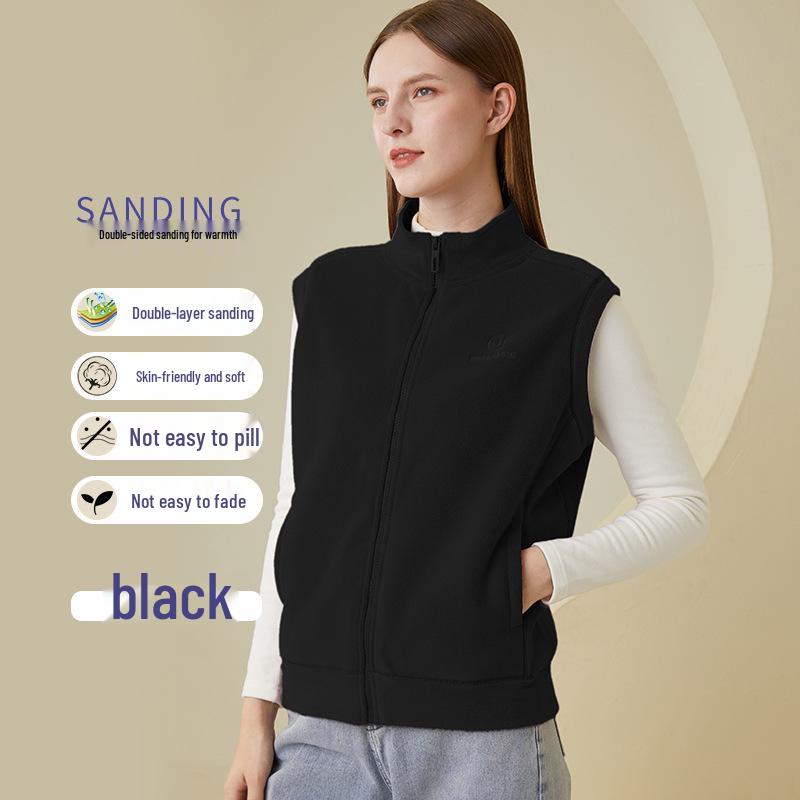 

Бархатный жилет Ollie со стойкой и молнией - Осень/Зима Плюс бархатный Универсальный безрукавный жилет Повседневная куртка L чёрный