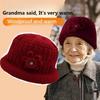 Plush Floral Knitted Bucket Hat Handmade Warm Fisherman Hat Sweet Woolen Hat  Grandma