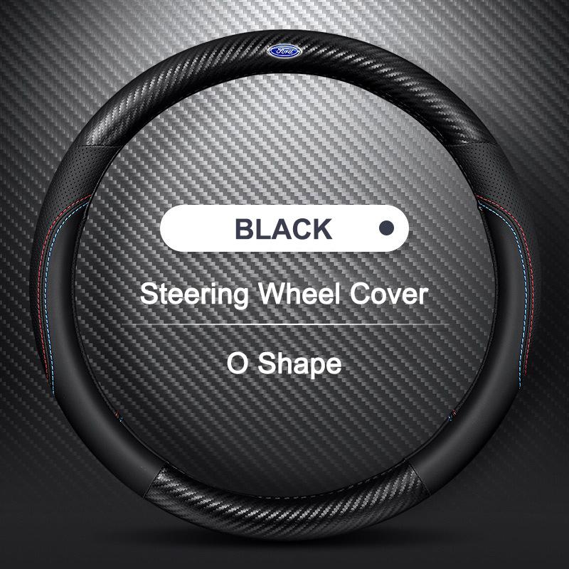 38CM Carbon Fiber Texture Car Steering Wheel Cover For Ford Mustang Fiesta Focus Mondeo Kuga Ecosport Edge Explorer F150 Sticker RM9