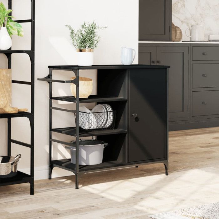 Chariot de cuisine noir 87,5x38,5x84,5 cm bois d ingénierie