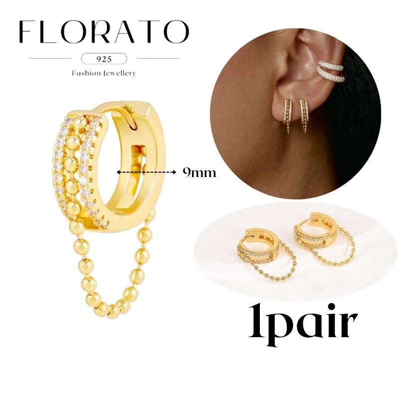 Perforation 925 Silver Ear Needle Minimalist Hoop Earrings Metallic Gold Earrings For Women CZ Fashion Jewelry