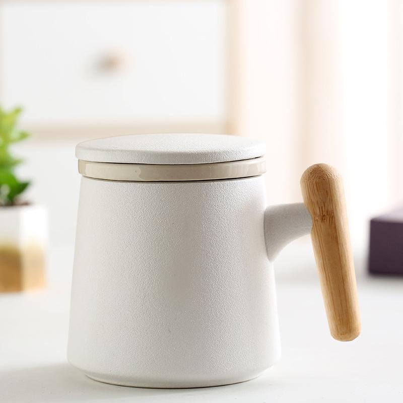 Ceramic Wooden Handle Mug with Lid Tea Separating Cup Office Water Cup Advertising Gift