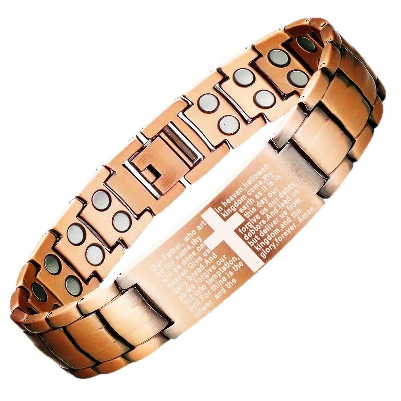 Antique Copper Magnetic Bracelet: Retro Fashion Three-Row Adjustable Couple Bangle