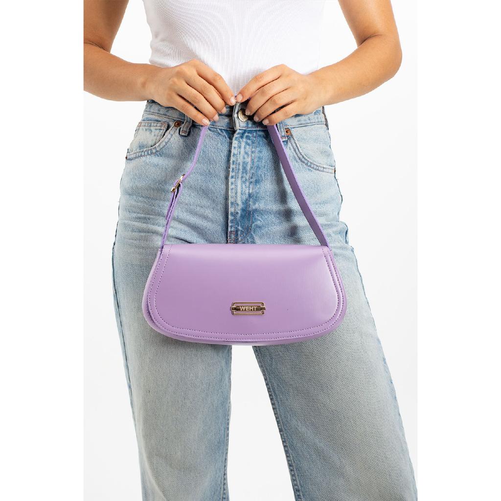 Women's Baguette Lined Snap Closure Handbag And Shoulder Bag