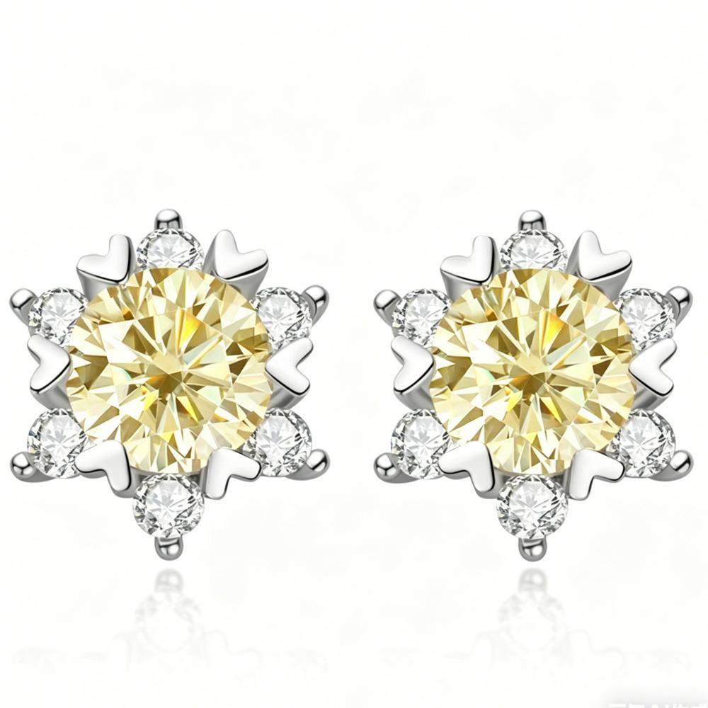 6.5mm Snowflake Full Diamond Stud Earrings Sunflower Paved Earrings D VVS1 Exquisite Moissanite Jewelry