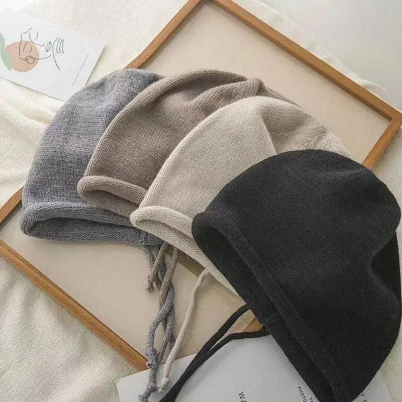 

Fashion Drawstring Baggy Slouchy Beanie For Women Autumn Winter Ear Warm Skullies Cap Solid Color Bonnet Girl Kintted Woolen Hat One Size