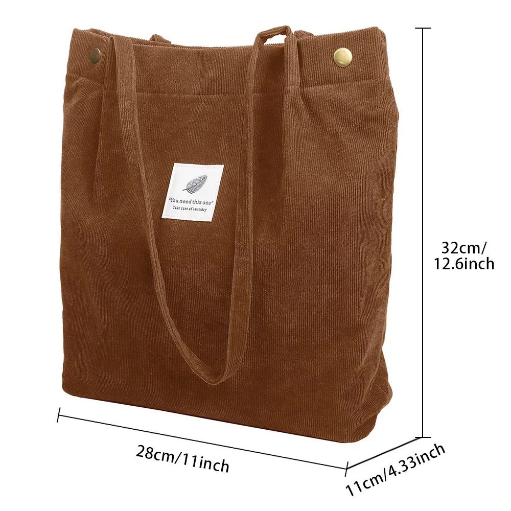 Women Corduroy Shopping Bag Girl Canvas Cloth Shoulder Bag Environmental Storage Handbag Reusable Foldable Eco Grocery Totes