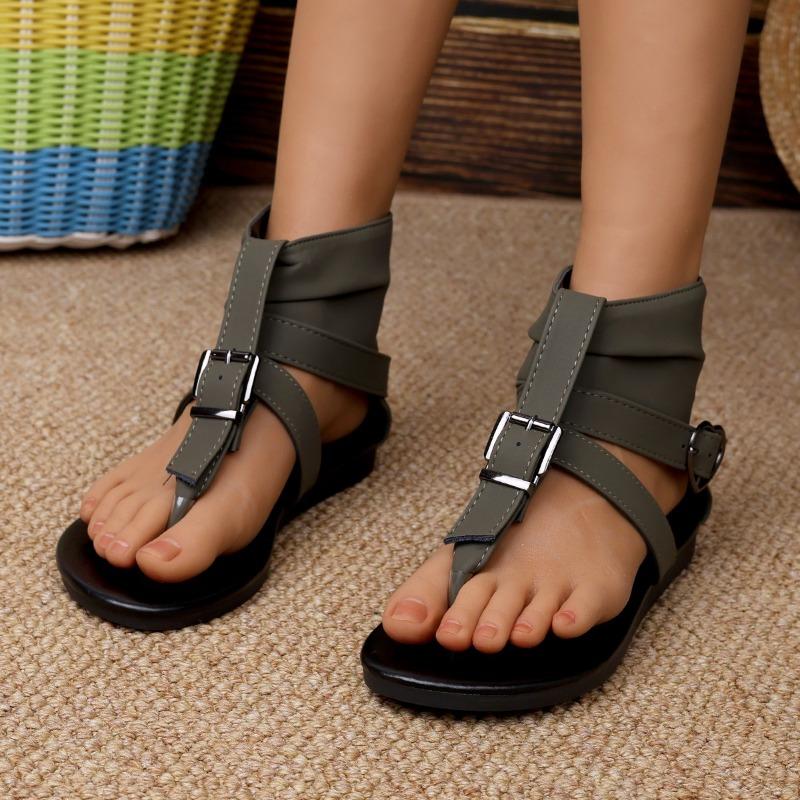 Fashion Summer New Flat Shoes Women Fashion Clip Toe Back Zipper Metal Buckle Soft Sole Anti-slip Wear-resistant Sandals