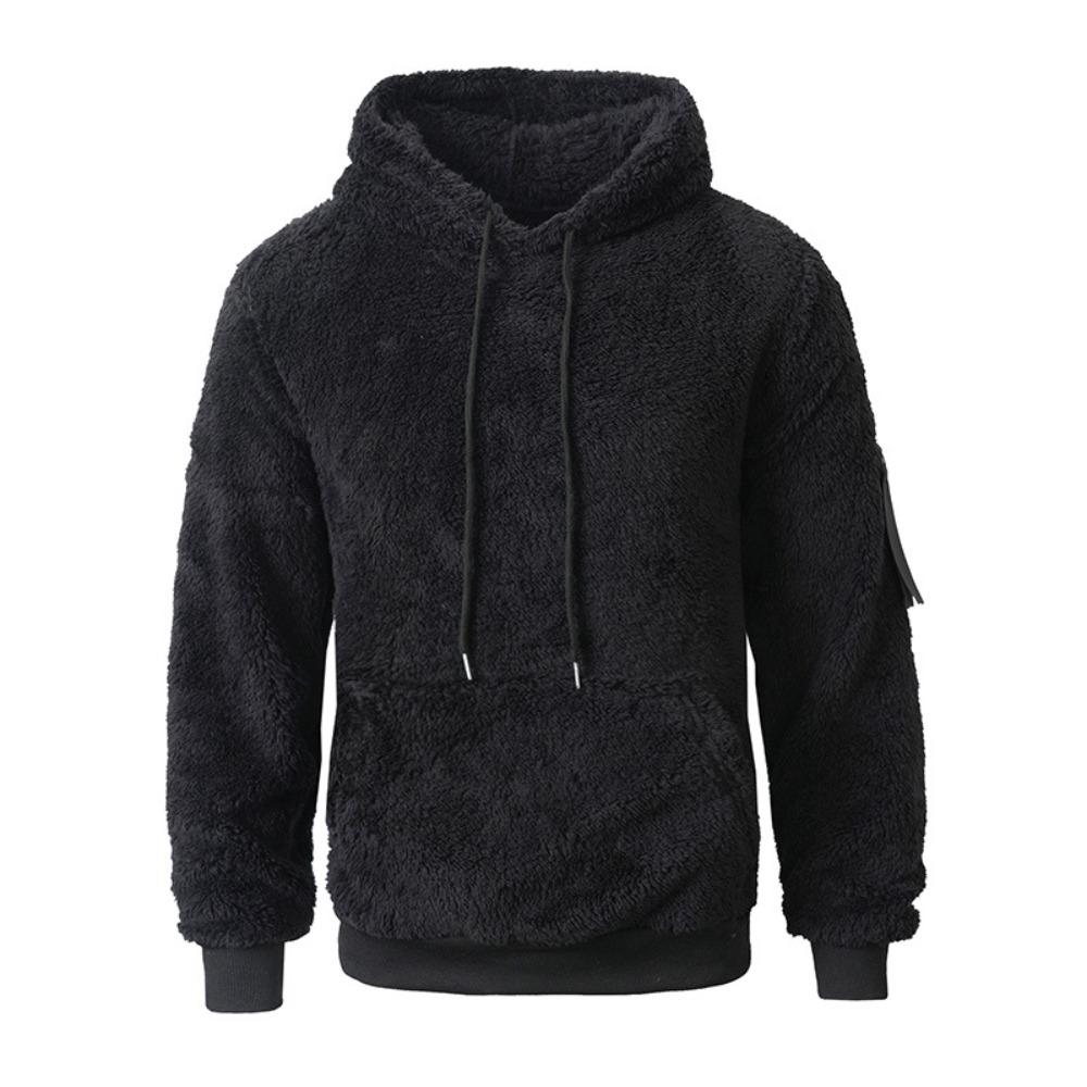Men's Winter Pullover Fleece Hooded Coat Vintage Casual Streetwear Loose Solid Color Hoodie Leisure Fashion Plush Coat