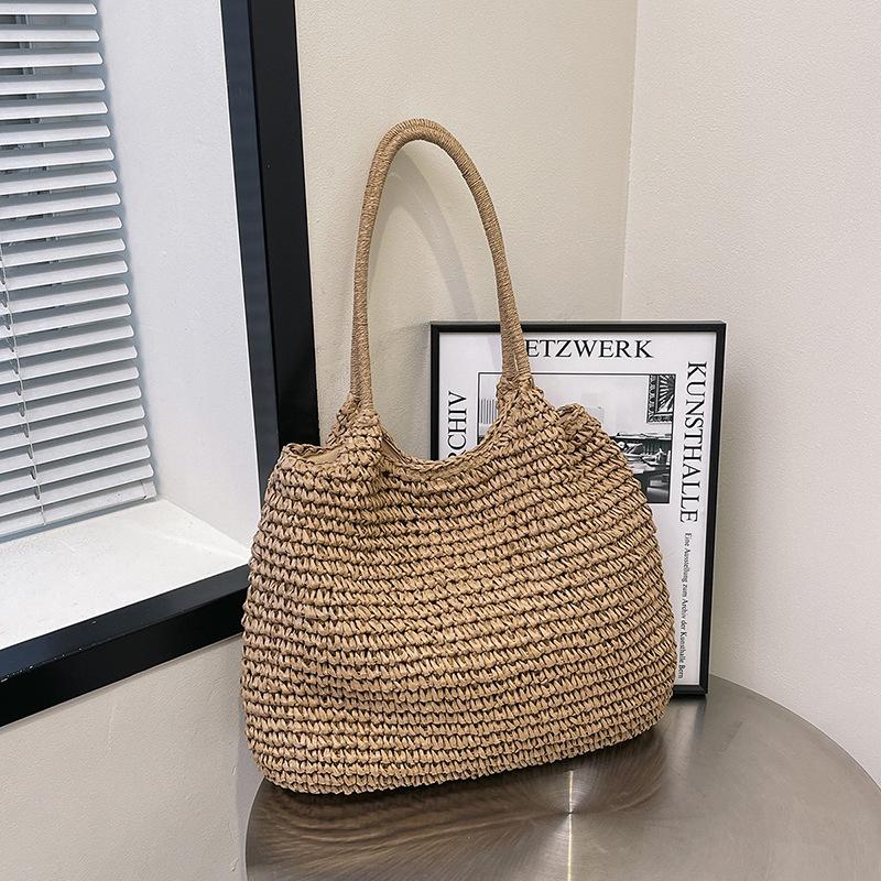 Geantă de paie tote de capacitate mare, geantă de umăr casual nouă, geantă împletită, geantă de vacanță pentru plajă, geantă pentru femei, geantă de mână