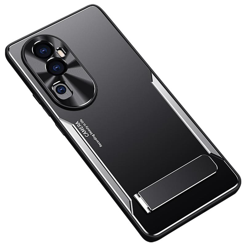 

For Oppo Reno10 Pro+ 5G TPU+Aluminium Alloy Phone Case Kickstand Shockproof Phone Cover Silver