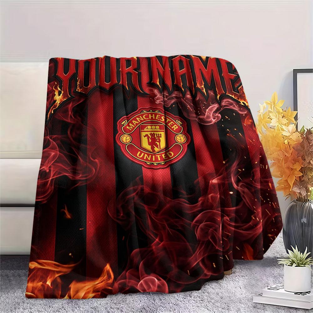 Custom Name,Manchester Red Devils Printed Flannel Blanket, Soft Throw for Bedroom Sofa, Washable,fan Merchandise, Great Gift.chl