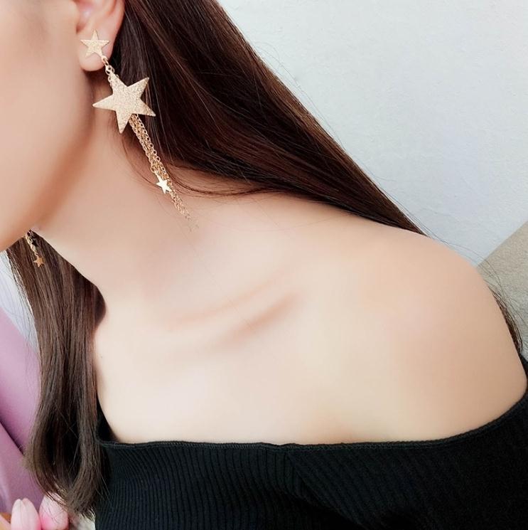 Frosted Star Tassel Korean Stud Earrings